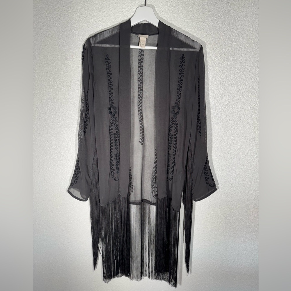 H&M Sheer Black Kimono with Embroidery